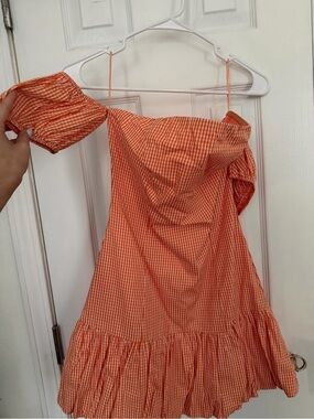 Orange Gingham Off-Shoulder Sundress